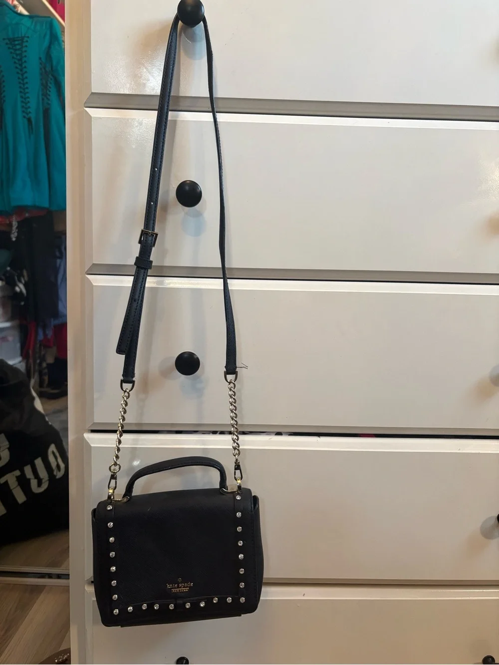 kate spade black stud-embellished crossbody with top handle